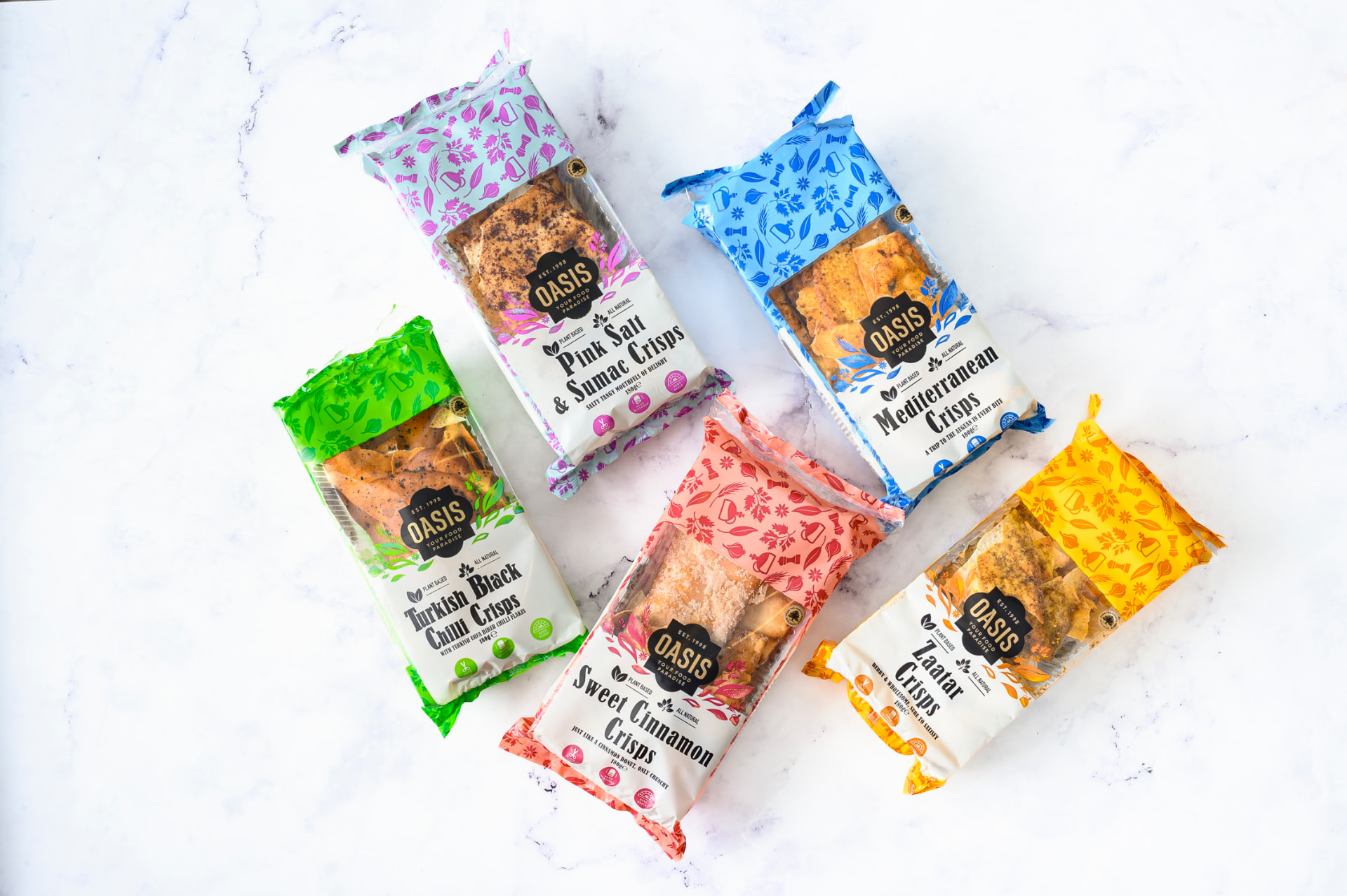 Oasis flatbread crisps in five flavours