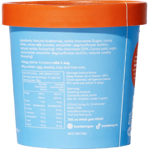 Bomberry Blueberries in Milk Chocolate 150g - back of pack