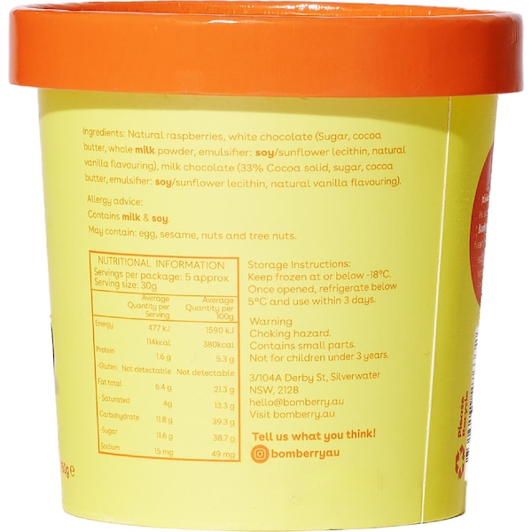 Bomberry Raspberries Milk Belgian Chocolate 150g - back of pack