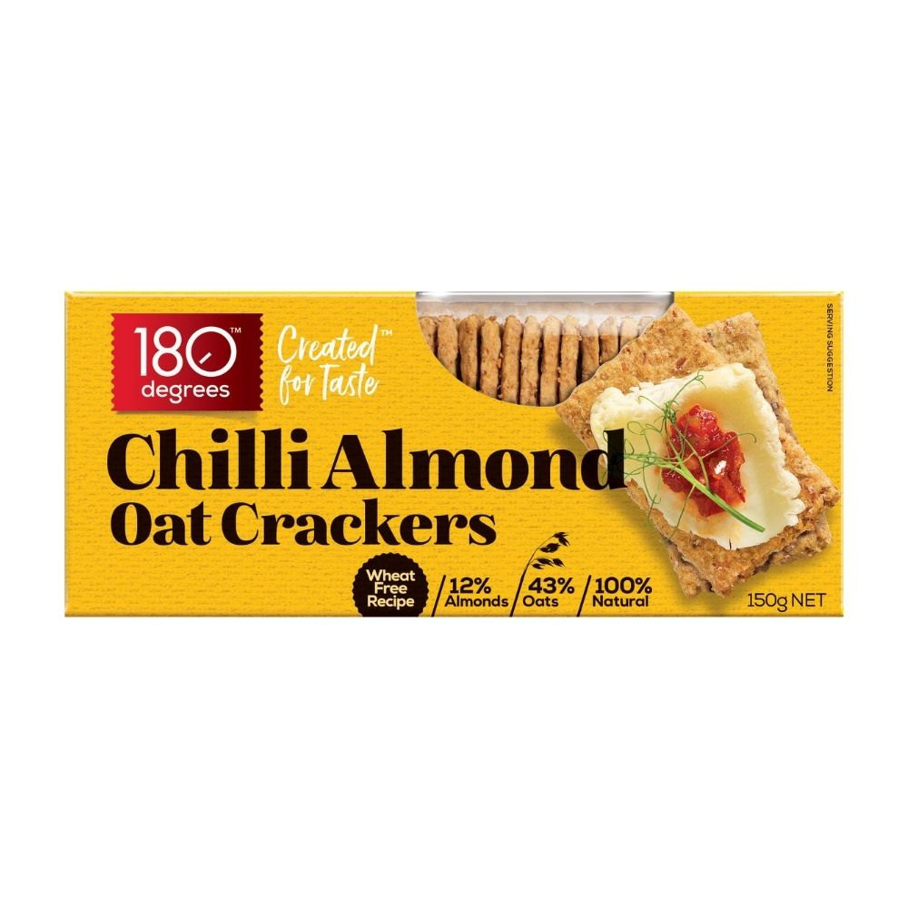 180 Degrees Chilli Almond Oat Crackers 135G - Oasis